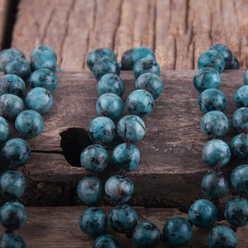 Boho Stone Pendant Knotted Tassel Necklace
