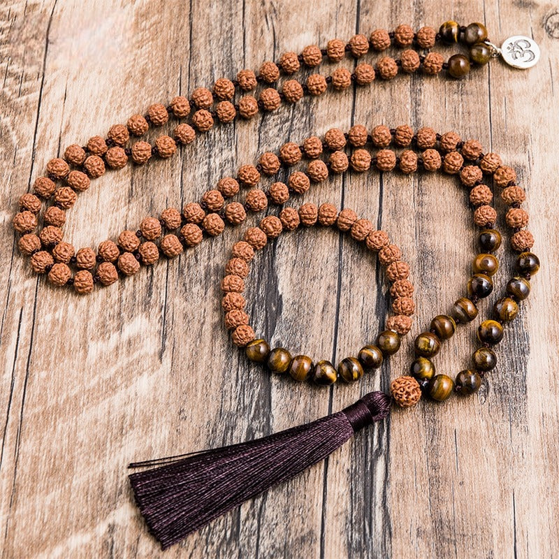 Divine Rudraksha Tiger Eyes Mala & Bracelet Set