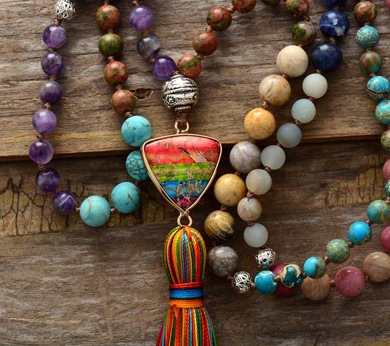 Sun & Star Chakra Charm Tassel Mala Necklace