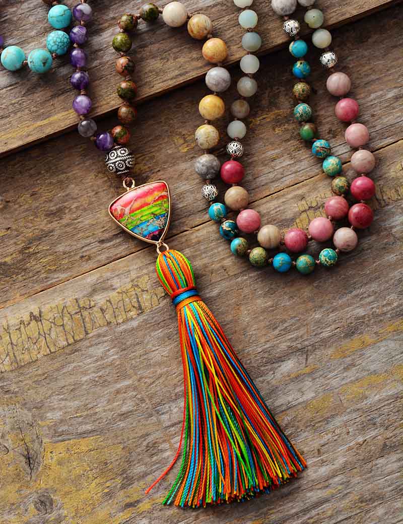 Sun & Star Chakra Charm Tassel Mala Necklace