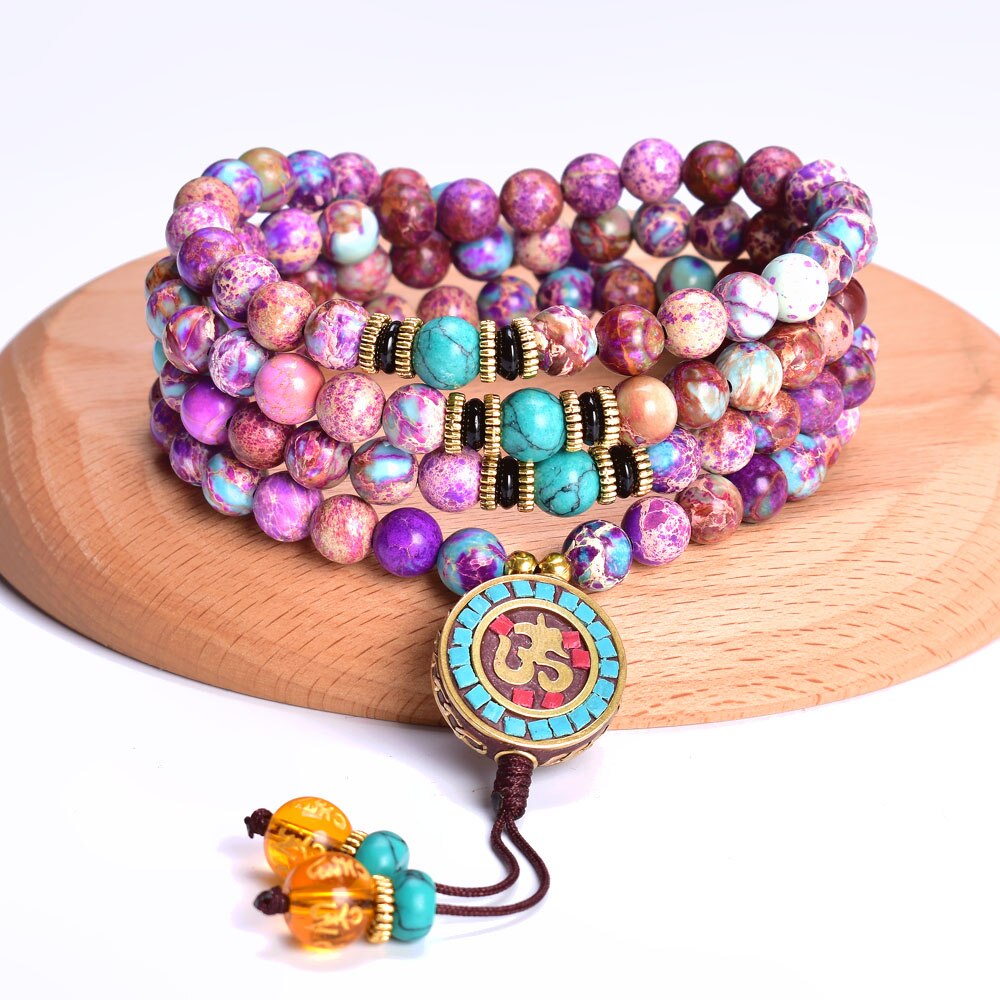 Serenity Om Violet Jaspers Mala Necklace