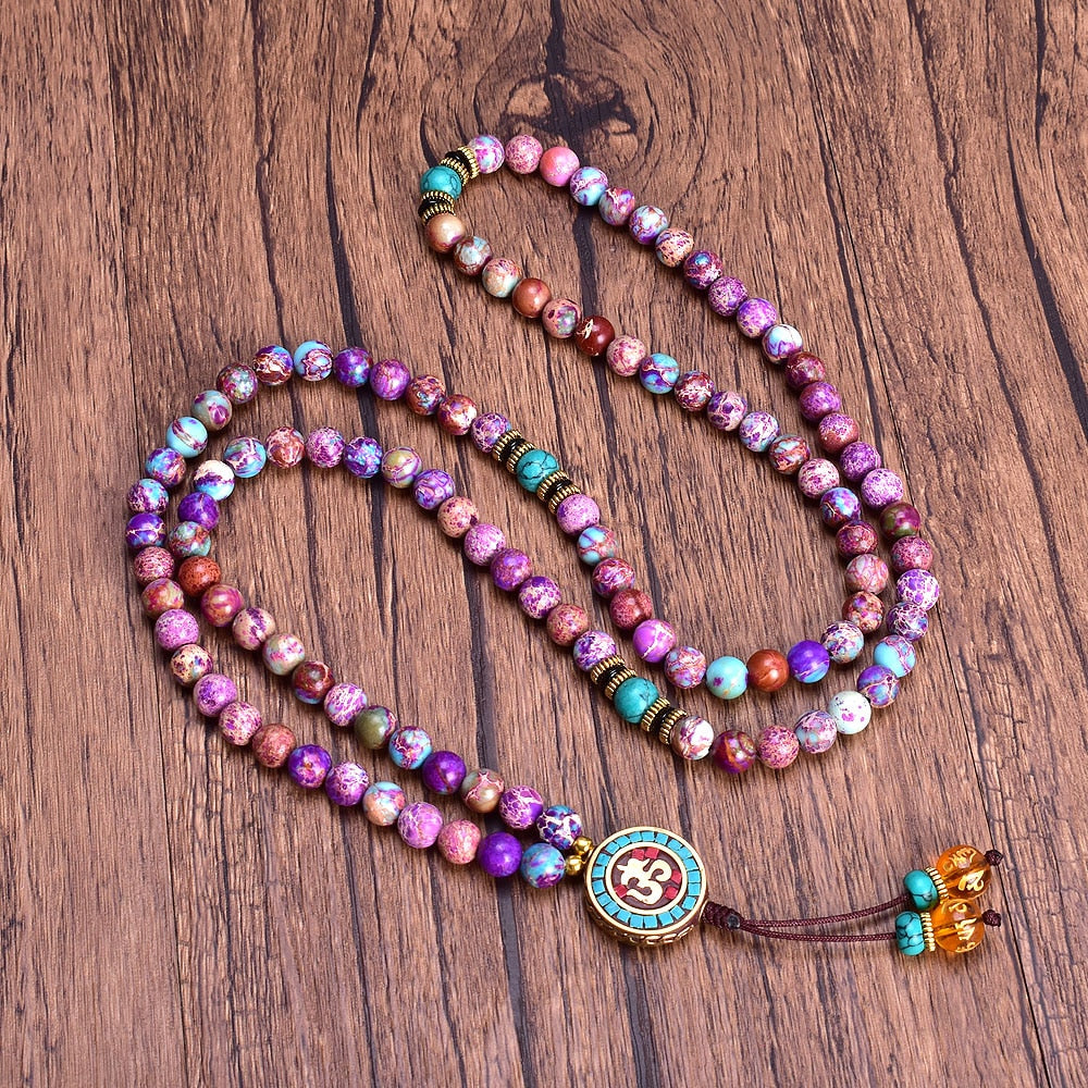 Serenity Om Violet Jaspers Mala Necklace