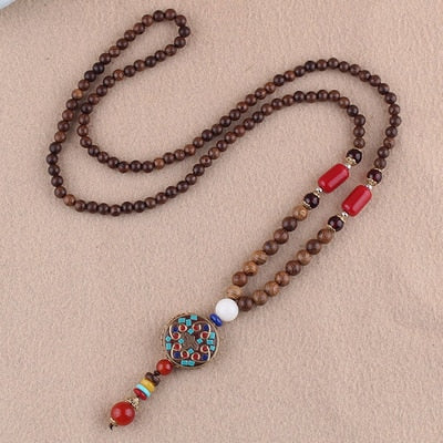 Boho Buddha Vintage Mala Necklace with Pendant
