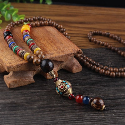 Boho Buddha Vintage Mala Necklace with Pendant