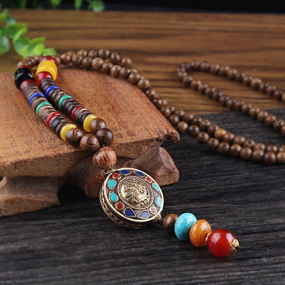 Boho Buddha Vintage Mala Necklace with Pendant