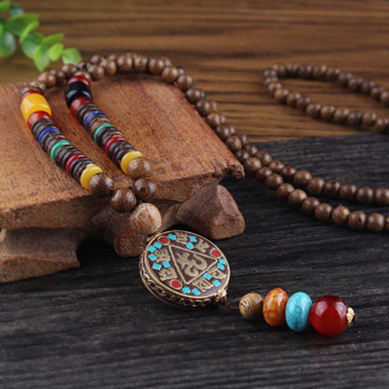 Boho Buddha Vintage Mala Necklace with Pendant
