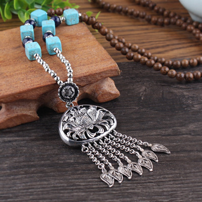 Boho Buddha Vintage Mala Necklace with Pendant