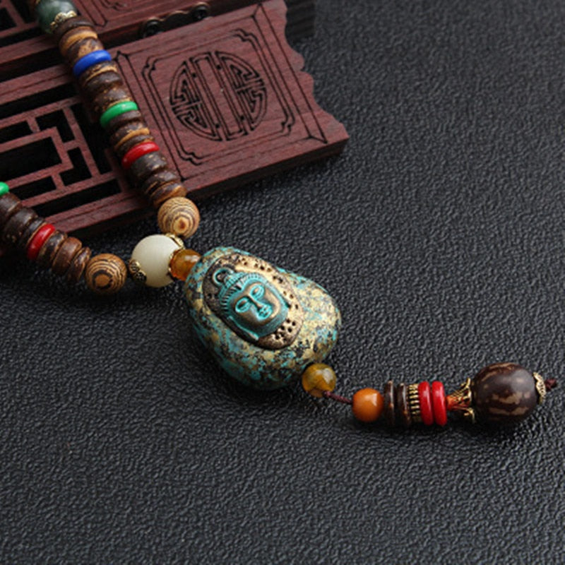 Boho Buddha Vintage Mala Necklace with Pendant
