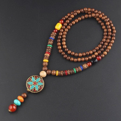 Boho Buddha Vintage Mala Necklace with Pendant