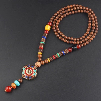 Boho Buddha Vintage Mala Necklace with Pendant