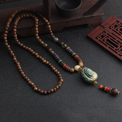 Boho Buddha Vintage Mala Necklace with Pendant
