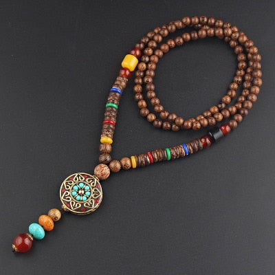 Boho Buddha Vintage Mala Necklace with Pendant