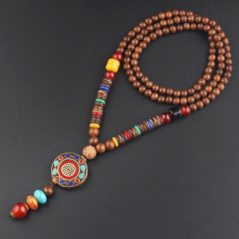 Boho Buddha Vintage Mala Necklace with Pendant