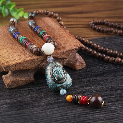 Boho Buddha Vintage Mala Necklace with Pendant