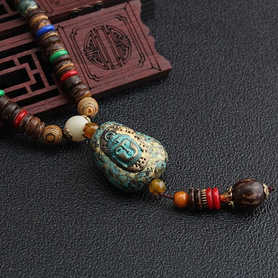 Boho Buddha Vintage Mala Necklace with Pendant