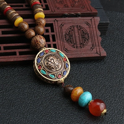 Boho Buddha Vintage Mala Necklace with Pendant