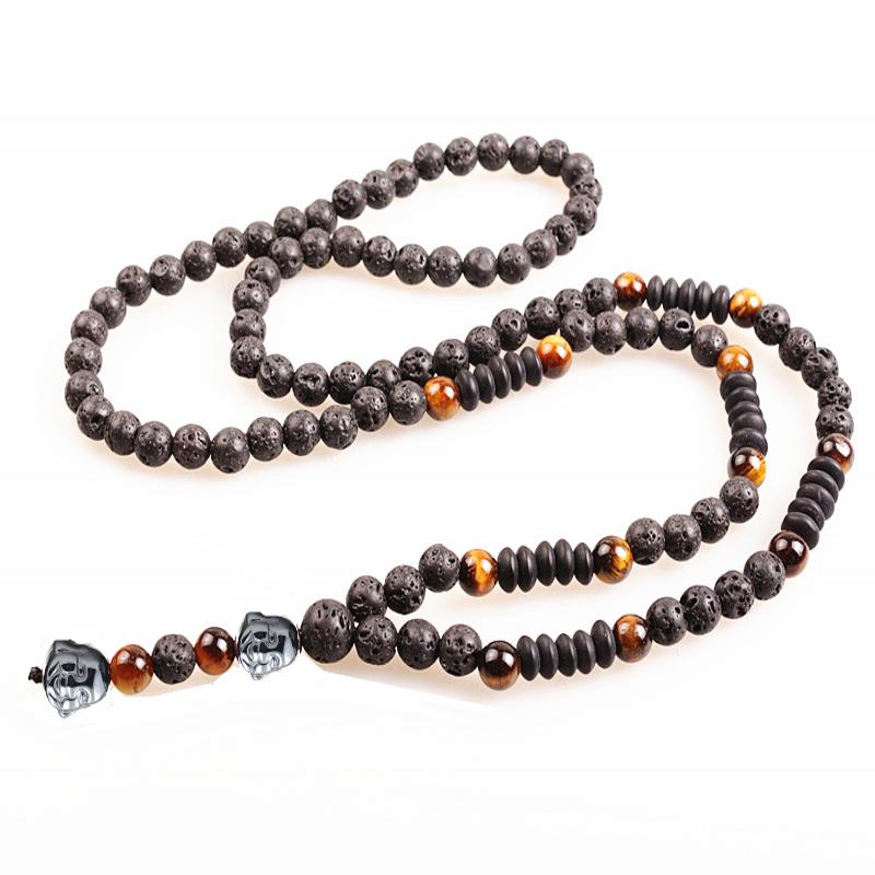 Hematite Buddha Bead Mala Necklace - Black Lava Edition