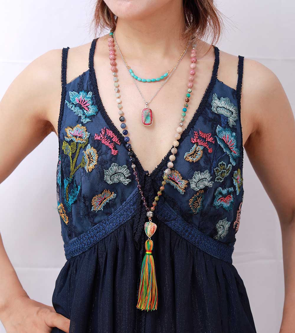 Sun & Star Chakra Charm Tassel Mala Necklace