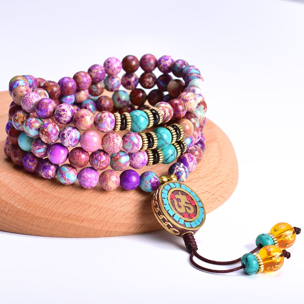 Serenity Om Violet Jaspers Mala Necklace