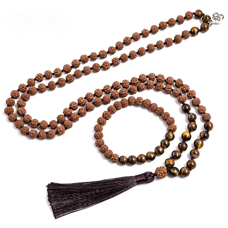 Divine Rudraksha Tiger Eyes Mala & Bracelet Set