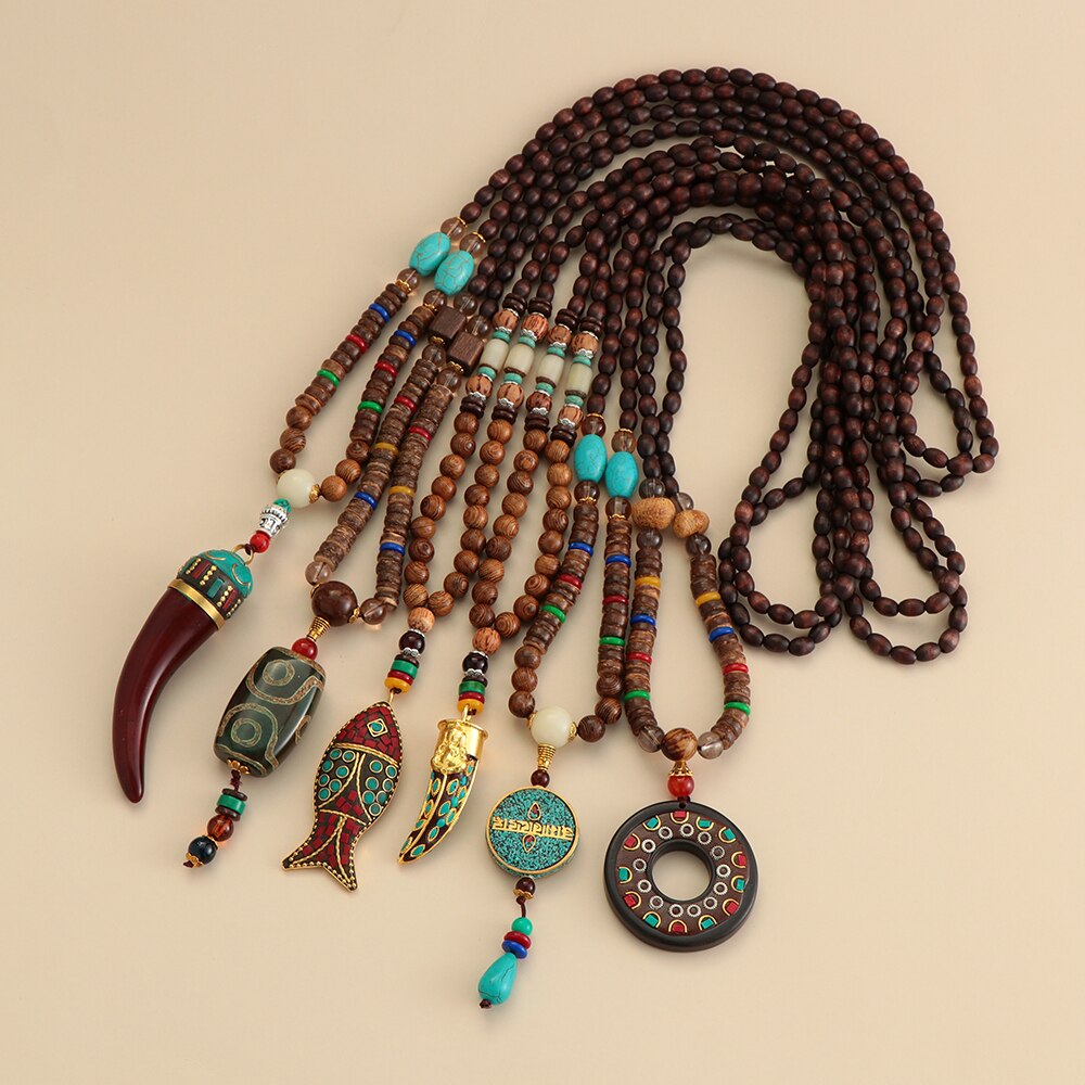 Vintage Serenity Mala Necklace with Pendant
