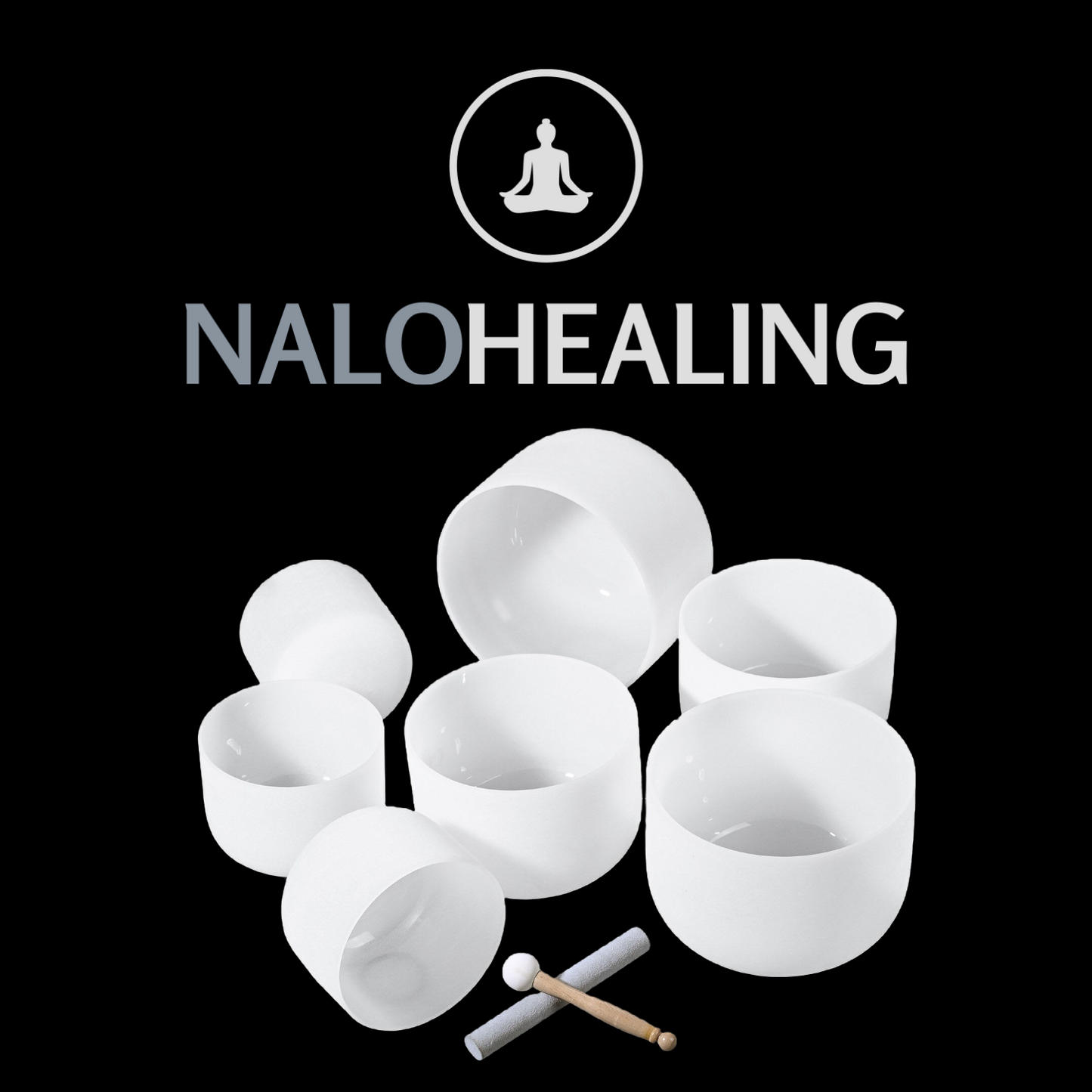 6"-12" White Crystal Singing Bowl Set (7pcs) 432Hz, 440Hz