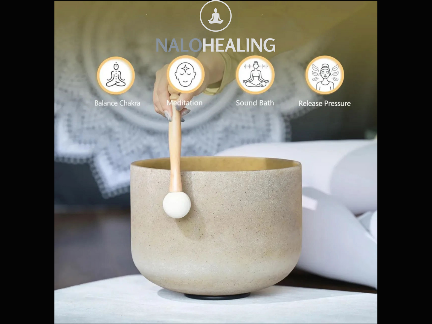 8"-10" Aphrodite Topaz Frosted Quartz Crystal Singing Bowl | 432hz, 440Hz