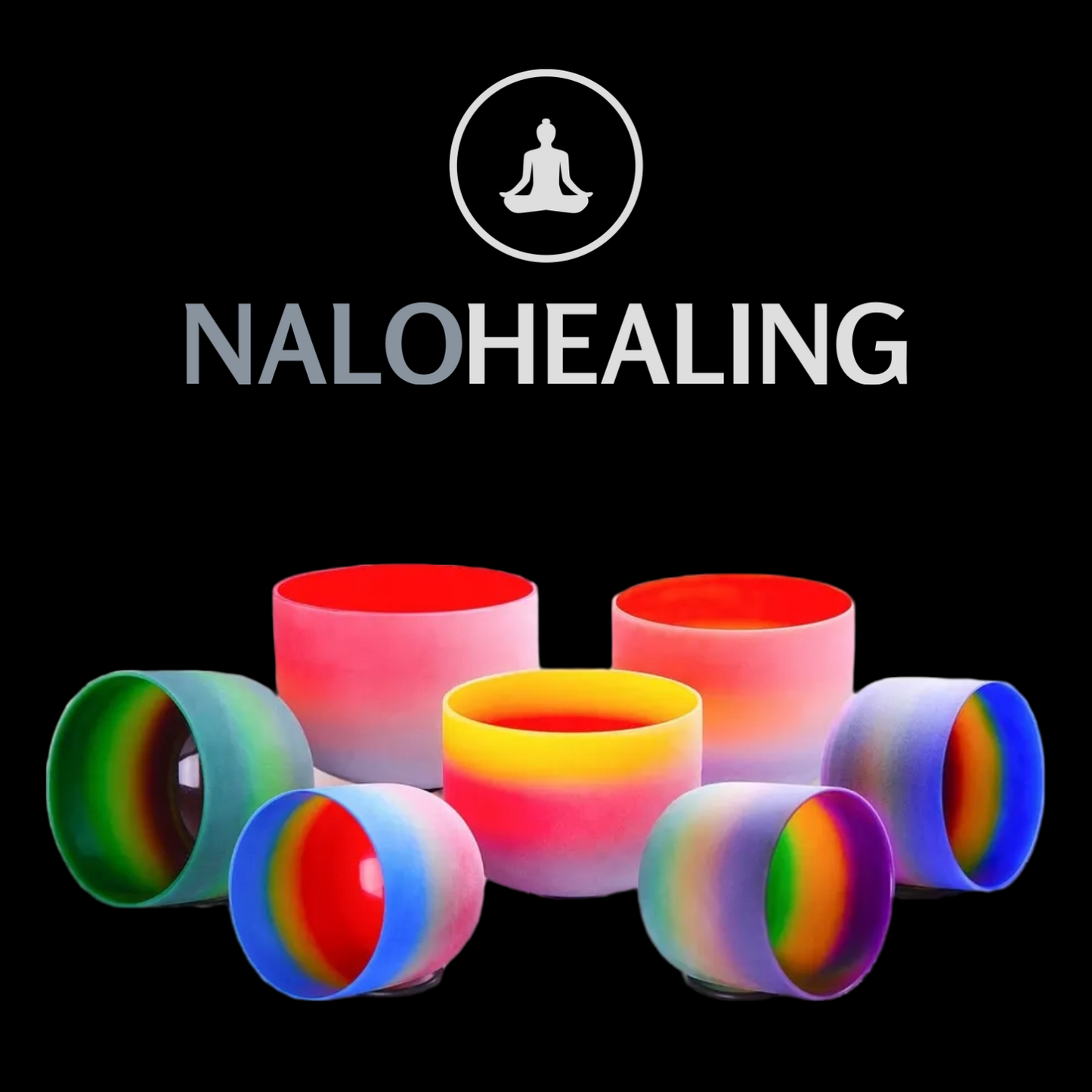 6"-12" Rainbow Color Crystal Singing Bowl Set (7pcs) 432Hz, 440Hz