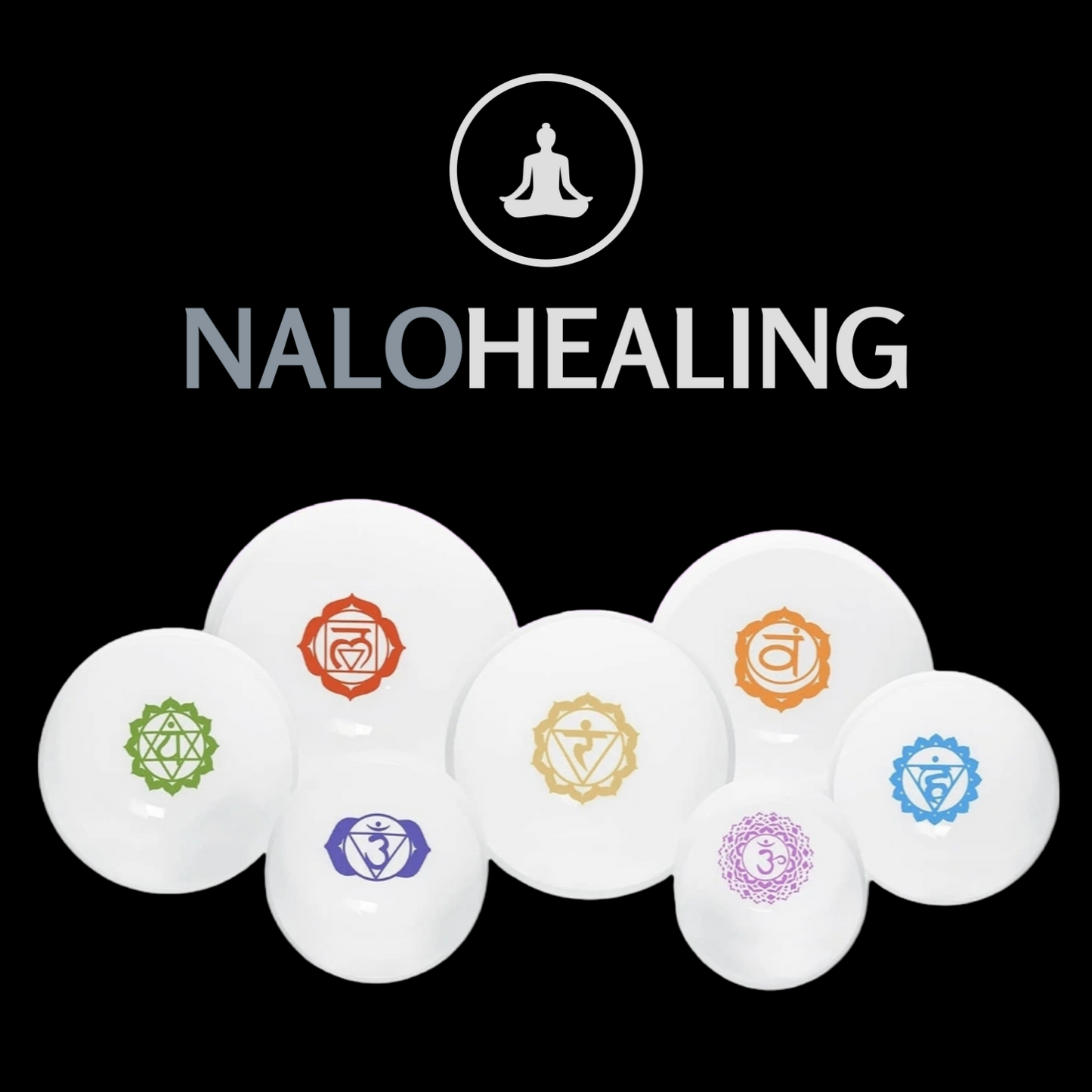 6"-12" Chakra Pattern Crystal Singing Bowl Set (  7pcs ) 432Hz, 440Hz
