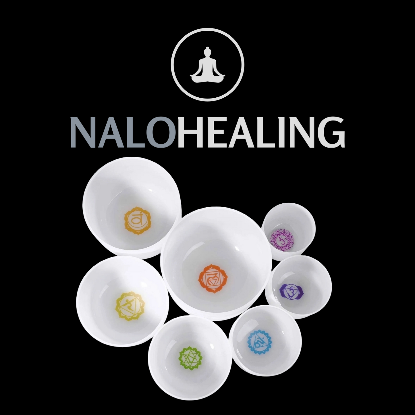 6"-12" Chakra Pattern Crystal Singing Bowl Set (  7pcs ) 432Hz, 440Hz
