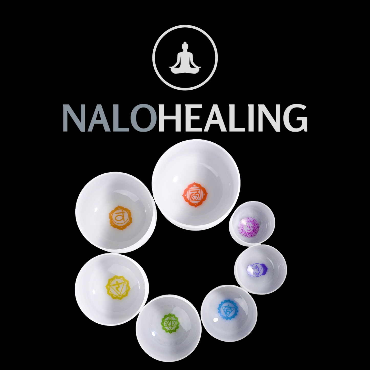 6"-12" Chakra Pattern Crystal Singing Bowl Set (  7pcs ) 432Hz, 440Hz