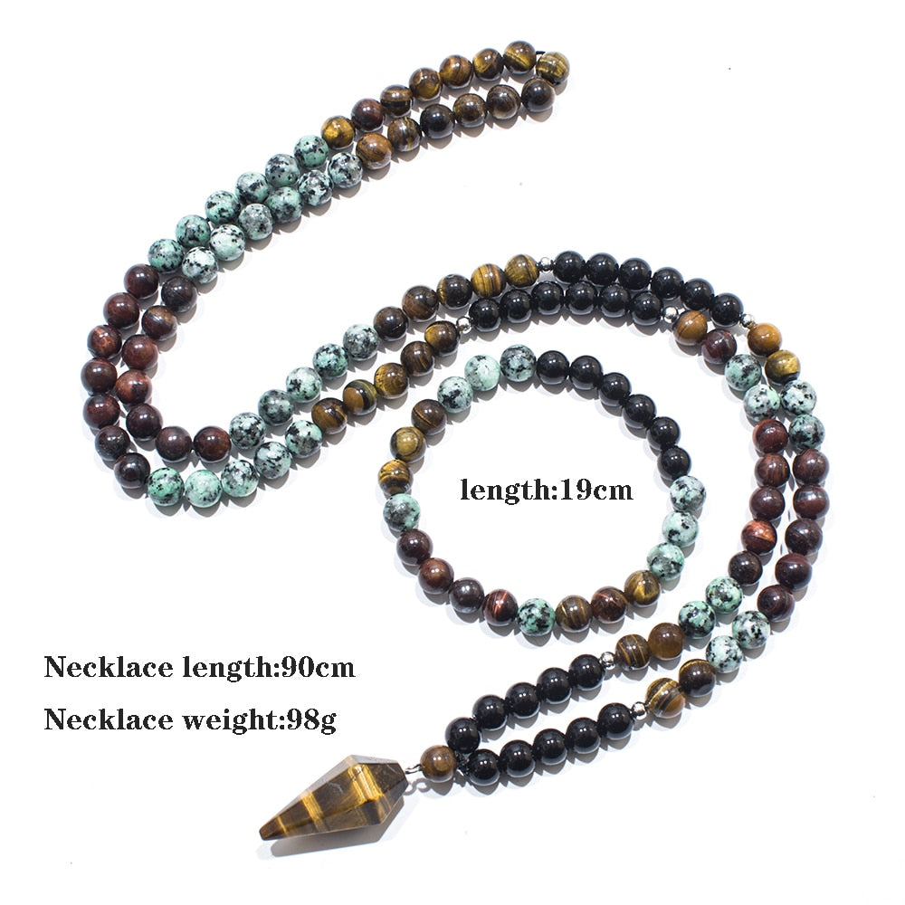 HarmonySoul Tiger Eye Onyx Mala Necklace