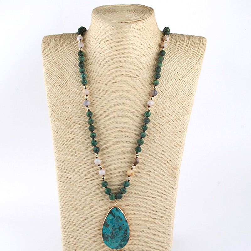 MysticGems Boho Stone Pendant Mala Necklace