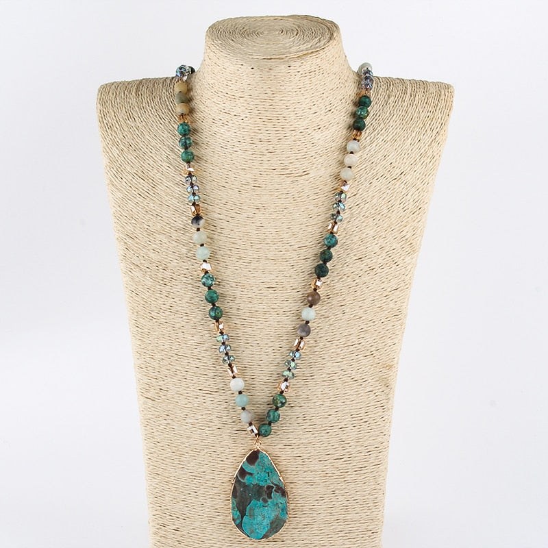 MysticGems Boho Stone Pendant Mala Necklace