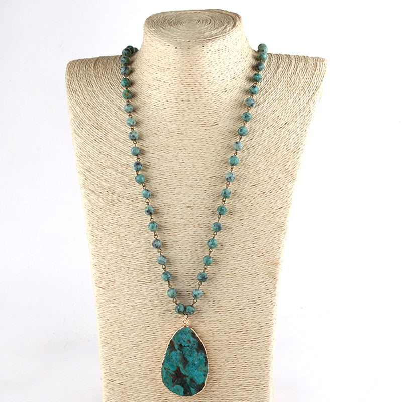 MysticGems Boho Stone Pendant Mala Necklace