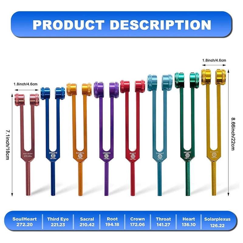Premium Chakra Tuning Fork Set (8pcs)