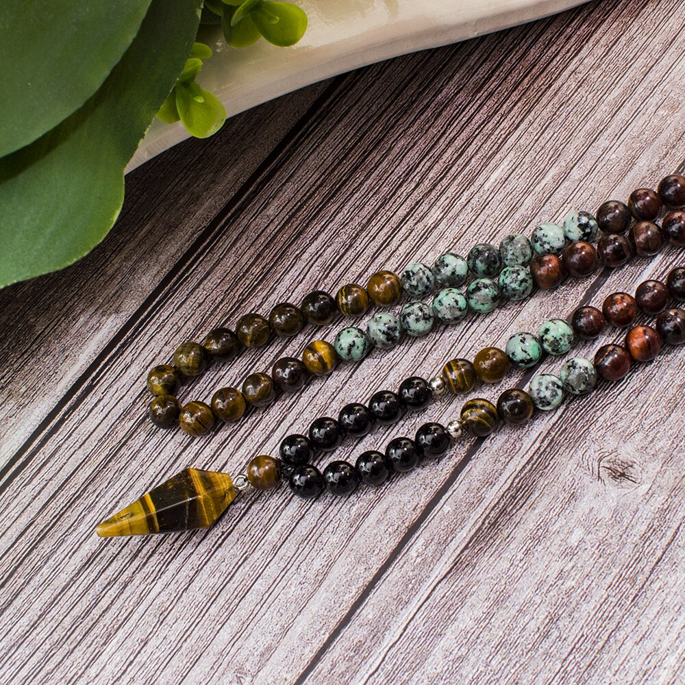 HarmonySoul Tiger Eye Onyx Mala Necklace