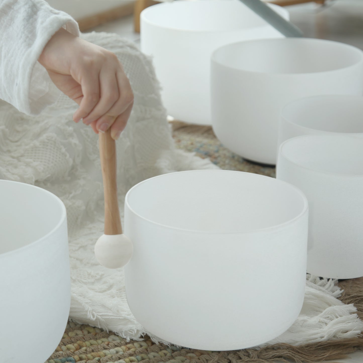 8"-12" White Crystal Singing Bowl Set  (3pcs) 432Hz, 440Hz