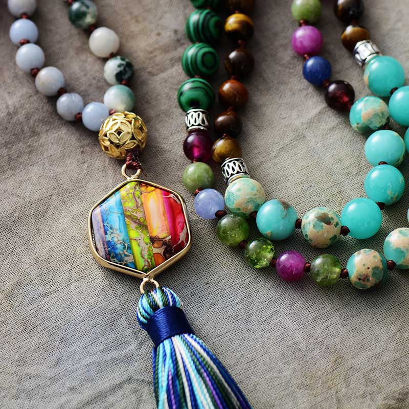Sun & Star Chakra Charm Tassel Mala Necklace