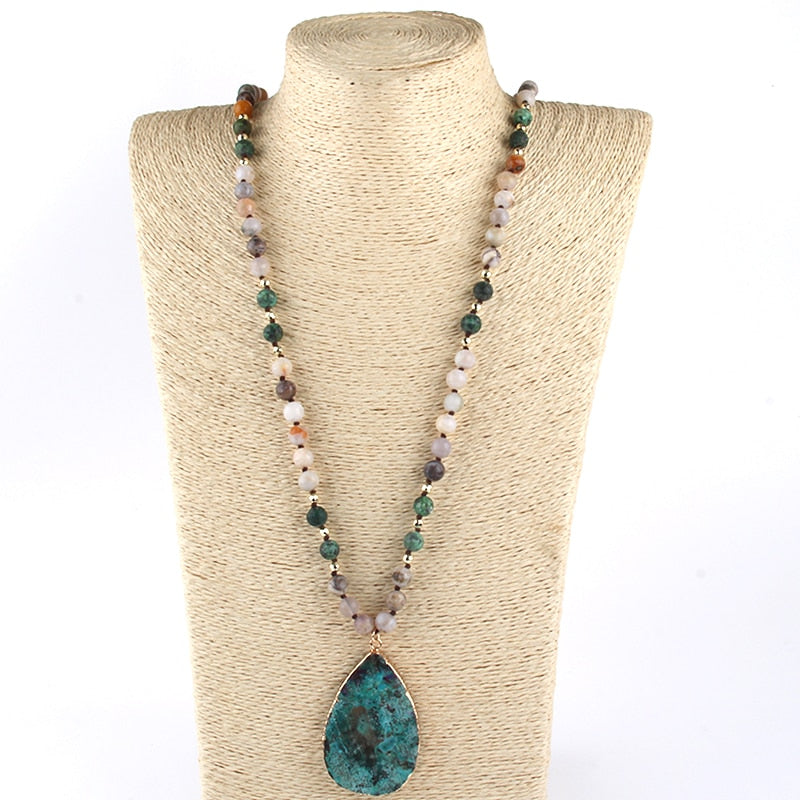 MysticGems Boho Stone Pendant Mala Necklace