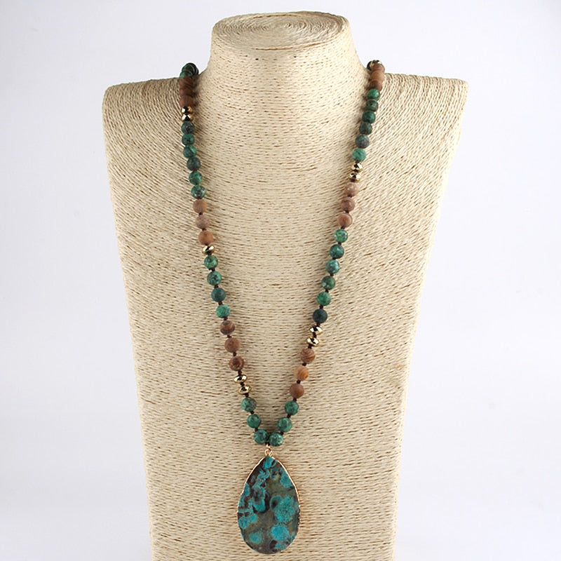 MysticGems Boho Stone Pendant Mala Necklace