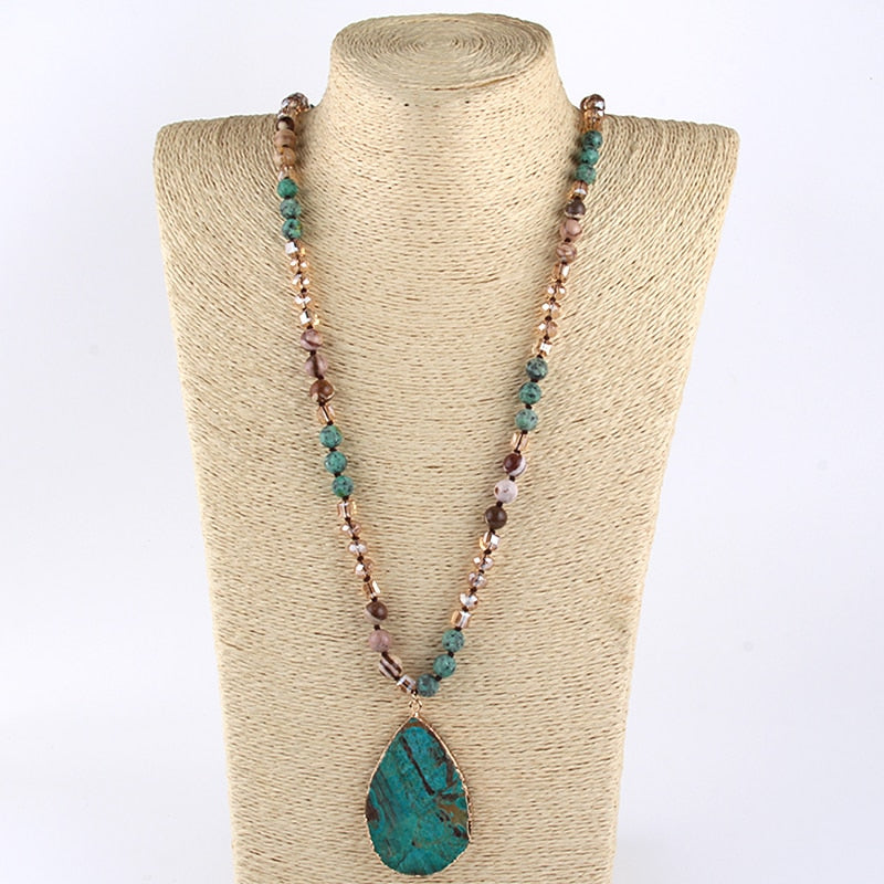 MysticGems Boho Stone Pendant Mala Necklace