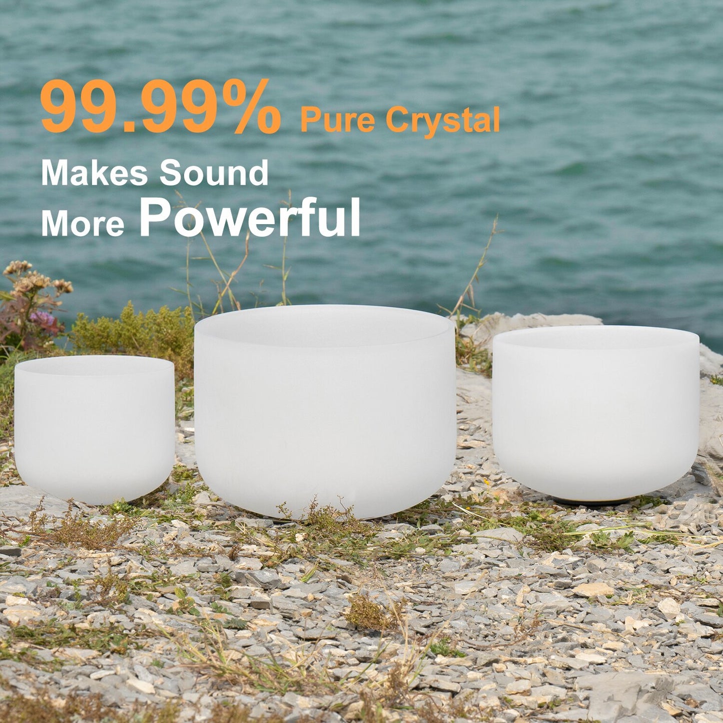 8"-12" White Crystal Singing Bowl Set  (3pcs) 432Hz, 440Hz