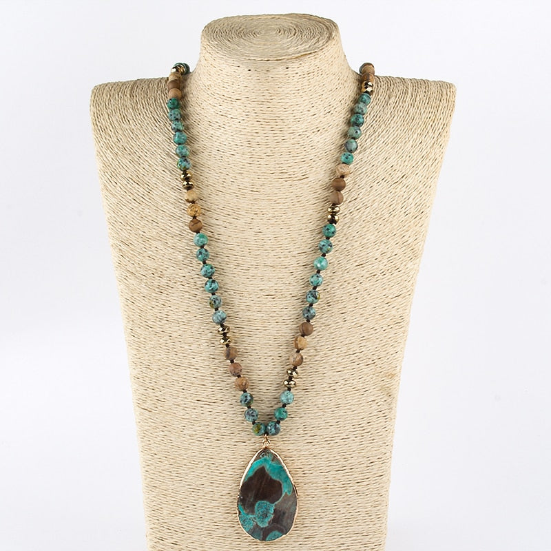 MysticGems Boho Stone Pendant Mala Necklace