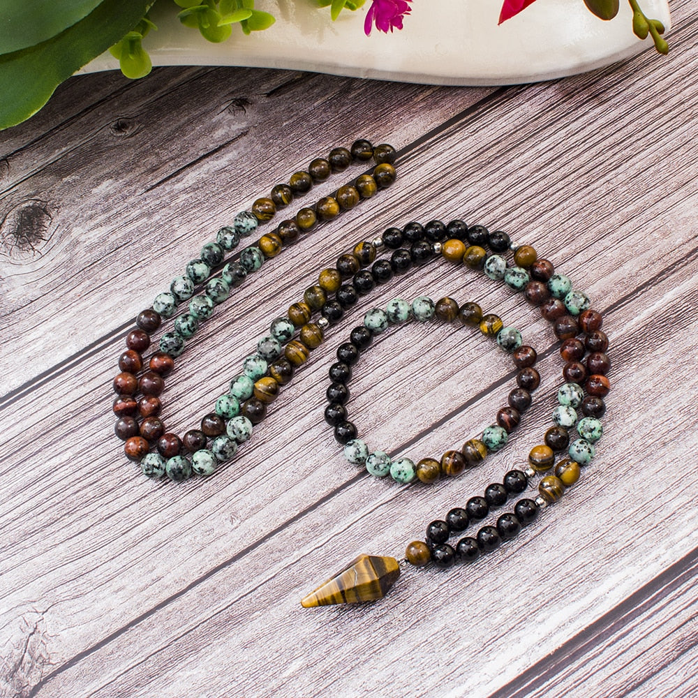 HarmonySoul Tiger Eye Onyx Mala Necklace
