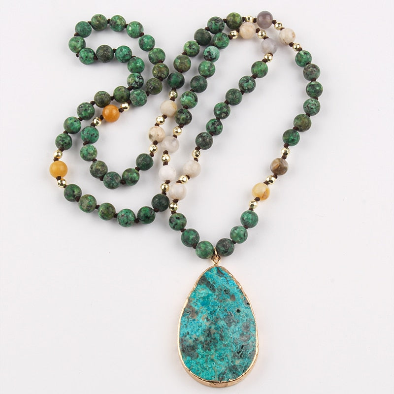MysticGems Boho Stone Pendant Mala Necklace
