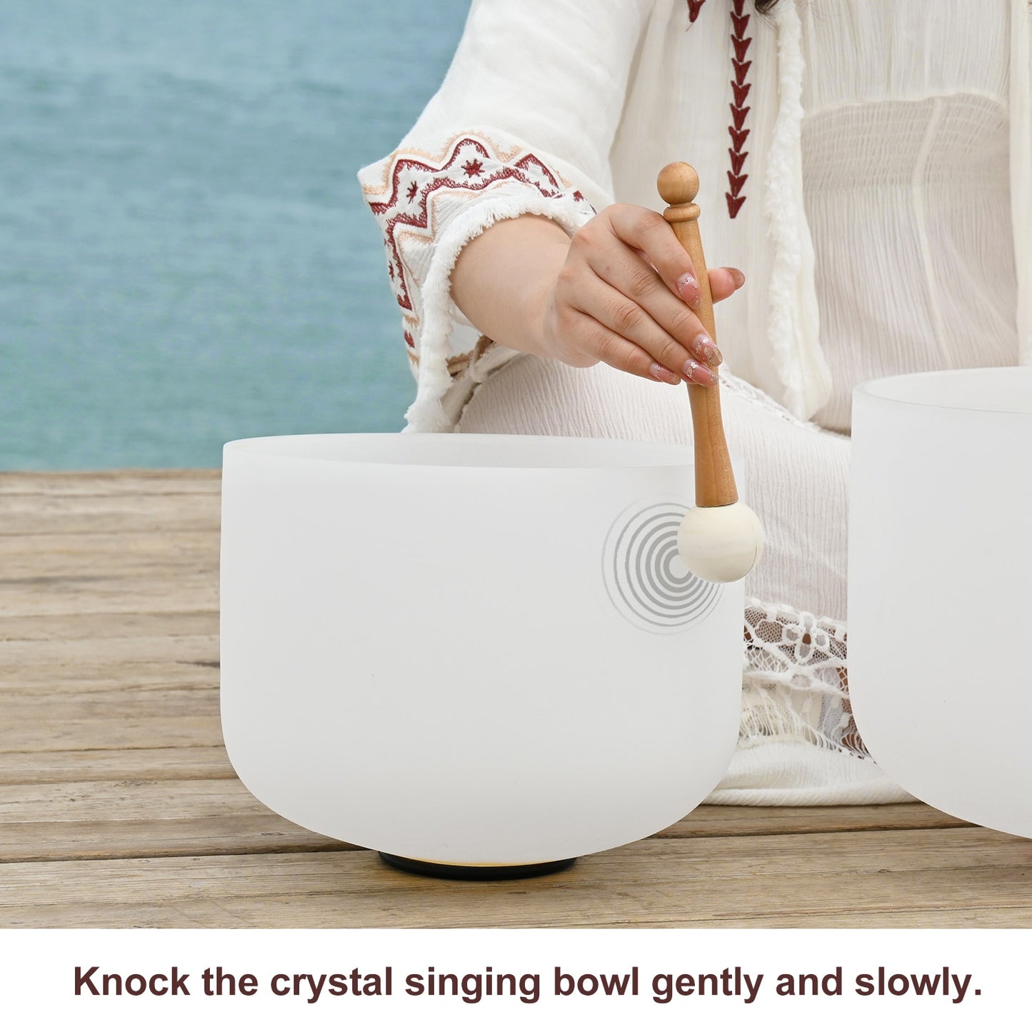 8"-12" White Crystal Singing Bowl Set  (3pcs) 432Hz, 440Hz