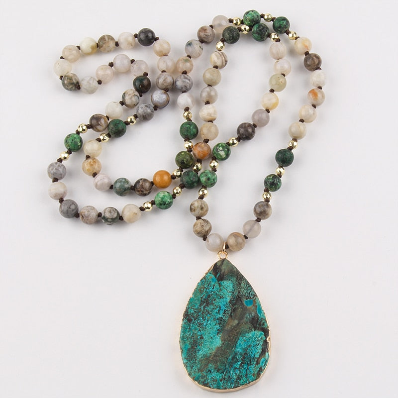 MysticGems Boho Stone Pendant Mala Necklace
