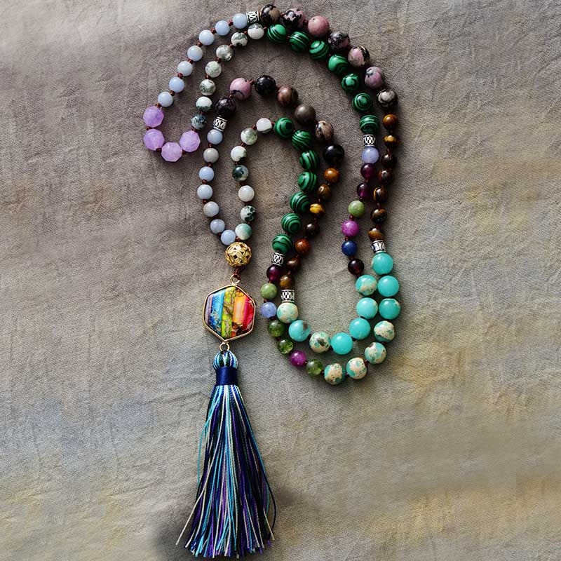 Sun & Star Chakra Charm Tassel Mala Necklace