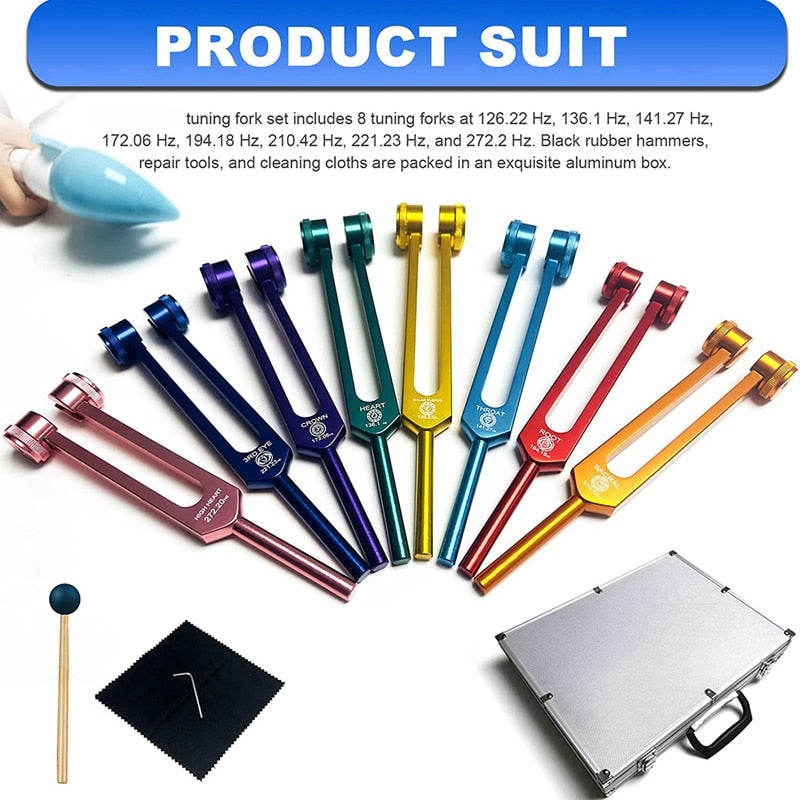 Premium Chakra Tuning Fork Set (8pcs)